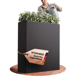 VIVANNO Pflanzkübel Raumteiler Sichtschutz Stahlblech 75x90x25 cm Schwarz | Wetterfester Blumenkübel aus pulverbeschichtetem Stahl, mit Einsatz, ideal als Trennelement für Garten, Büro und Terrasse