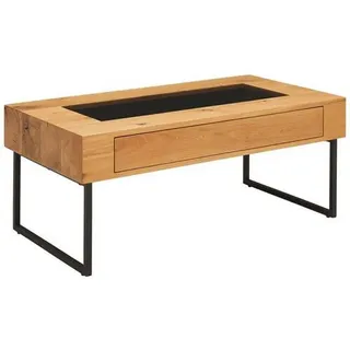 Novel Couchtisch, Schwarz, Eiche, Holz, Metall, Glas, Holzwerkstoff, Eiche, furniert, massiv, 1 Schubladen, rechteckig, eckig, U-Form, 60x45x110 cm, Stauraum, Wohnzimmer, Wohnzimmertische, Couchtische, Couchtische mit Stauraum
