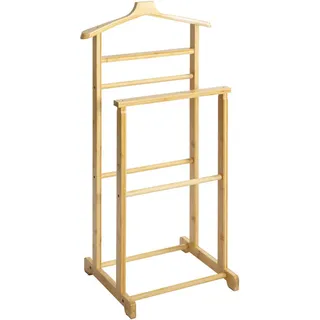 Herrendiener, Natur, Holz, Bambus, massiv, 48x97x36 cm, standfeste Füße, Hosenhalter, Jackenhalter, Garderobe, Garderobenständer