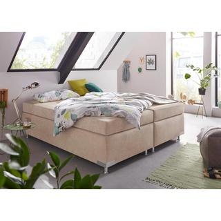 Boxspringbett WESTFALIA SCHLAFKOMFORT "Holland" Komplettbetten Gr. Microvelours Ohne Topper, Liegefläche B/L: 160 cm x 200 cm, Gewicht bis: 80 kg H2, Bonnell-Federkernmatratze, beige (sand) Boxspringbetten ohne Bettkasten Komplettbetten Kopfteil, frei im Raum stellbar Bestseller