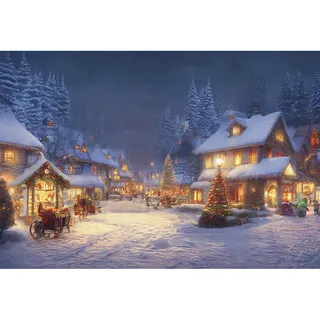 YongFoto 4,5x3m WeihnachtenHintergrundSzene Schön Winter Haus Dorf Weihnachten Kiefern Schneefeld Bunt Foto Hintergrund für Weihnachtsparty Festival Zuhause Poster Familie Fotografie Zubehör