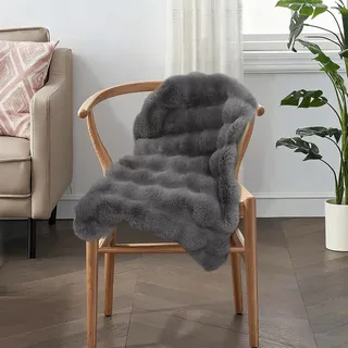 Votoko Faux Kunstfell Teppich Unregelmäßig, Kaninchenfell Teppich Langflor 50x80cm, Waschbar und rutschfest, Komfortabel und Hochdichte Flauschige Teppiche für Bettvorleger, Sofa und Stuhlauflage
