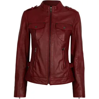 Lederjacke BUGATTI "BULady-102", Damen, Gr. 38, rot, Obermaterial: 100% Lammleder LEL. Futter: 100% Polyester PES. 100% Polyester PES., uni, modern fit, Rundhals, Jacken, aus hochwertigem Leder