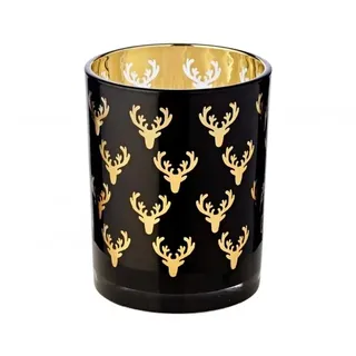 EDZARD SALE Windlicht Teelichtglas Kerzenglas Ben, schwarz, Hirsch, Höhe 13 cm