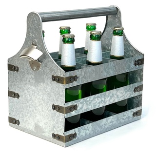 DanDiBo Flaschenhalter Bierträger Metall mit Öffner Flaschenträger 6 Flaschen Flaschenöffner silberfarben