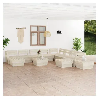 furnicato Garten-Essgruppe 12-tlg. Garten-Paletten-Lounge-Set Imprägniertes Fichtenholz beige