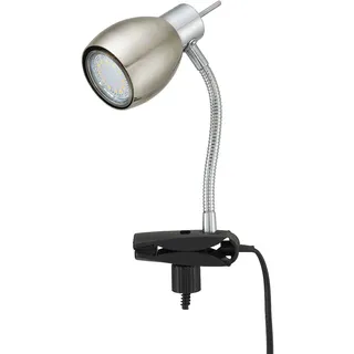 Klemmlampe nickel matt Klemmleuchte Klemmlampe LED mit Stecker, Tischleuchte Leselampe, Spot beweglich, Metall schwarz, 1x LED 3W 250Lm 3000K, HxA 17,5x12cm