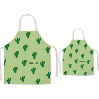 FOMUNI Schürze für Eltern und Kinder, schöne bedruckte Leinenschürze für Erwachsene und Kinder, cactus, Child and Adult - Child and Adult