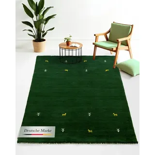 carpetfine Wollteppich Gabbeh Uni, auch als Läufer und Rund erhältlich, rechteckig, Höhe: 15 mm, reine Wolle, handgewebt, Gabbeh Loom Tiermotiv, große Farbauswahl grün 300 cm x 400 cm x 15 mm