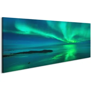 islandburner Bild Bilder auf Leinwand Aurora auf dem Meer. Nordlichter in Lofoten-Inseln, Norwegen. Sternenhimmel mit Polarlichtern. Nacht Wandbild, Poster, Leinwandbild JTW