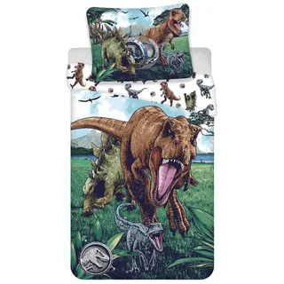 Jerry Fabrics Jurassic World Dinosaurier Dino T-Rex/Stegosaurus/Velociraptor Mehrfarbig 140 x 200 cm + 70 x 90 cm