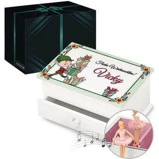 Maverton personalisierte Musik Schmuckdose mit Aufzieh-Spieluhr - Schmuckkästchen Ballerina - Musikspieldose für Mädchen zur Geburt - zum Geburtstag - zu Weihnachten - mit Schublade - Elbe