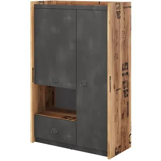 MEBLINI Wohnzimmerschrank mit 2 Türen und Schublade - Schrank mit Einlegeböden für Kinderzimmer, Jugendzimmer - Hochschrank - Schubladenschrank - Highboard Industrial Style - Fargo FG-04