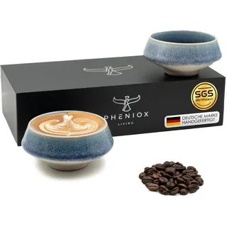 Pheniox | Cappuccino Tassen Set Barista Dark Blue - 2x 180 ml | hochwertige Latte Art Tassen aus Porzellan - Kaffeetassen ohne Henkel | zeitloses, modernes Design - spülmaschinenfest