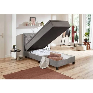 Boxxx Boxspringbett, Grau, Kunststoff, H3, Höhe ca. 22 cm, 100x200 cm, Oeko-Tex® Standard 100, Bettkasten, gepolstertes Kopfteil, Schlafzimmer, Betten, Boxspringbetten