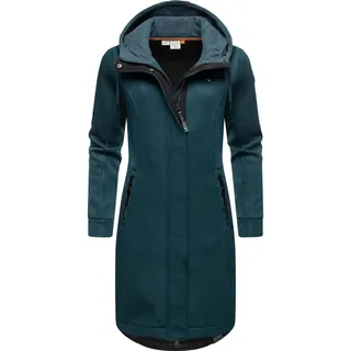 Ragwear Damen leichter Rippstrick-Übergangsmantel lang windabweisend mit Kapuze Letti Long Bonded Petrol Gr. XS - XS