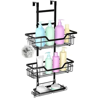 Edelstahl Duschablage zum Hängen mit Seifenhalter & Haken, 3 Ebenen Hängeregal Duschregal Duschhalterung Ohne Bohren, Hängend Dusche Duschkorb Dusch Regal Badezimmer Organizer für Glastüren Duschwand