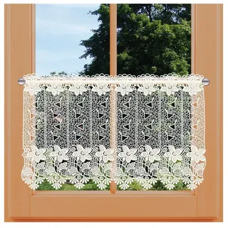 Scheibengardine Aurora Vogtländische Spitze | moderner Scheibenhänger Blumenmuster in natur | elegante Spitzengardine mit Blüten | Luftspitzen-Kurzstore im Landhaus-Stil | Höhe x Breite 40 x 64 cm