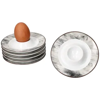 6x Alois Eierbecher mit Ablage weiß Holz-Optik Porzellan 6 Pers Brunch Buffet