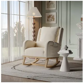 Furnishings Home Schaukelstuhl Loungesessel Hellbeiger mit Kissen (1 St), 2 Seitentaschen 1Lendenkissen 68 x 93 x 96 cm beige 68 cm x 96 cm x 93 cm