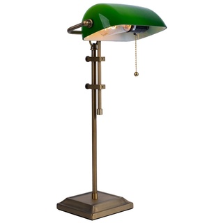 Bankerlampe Tischlampe, grün, messing, höhenverstellbar, H 56 cm