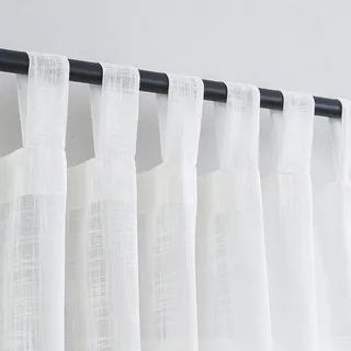 VOILYBIRD Leinen-Vorhänge, halb-transparent, mit Schlaufen, filtern Licht, elegant, für Wohnzimmer, 132 x 228 cm (B x L), 2 Stück, Off-White