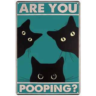 Are You Pooping Blechschild, 20x30 cm Lustige Badezimmer Poster, Lustige Badezimmer Wandkunst, Lustiger Bilder für WC Katze, Toiletten Deko Poster, Vintage Katze Schilder für Gäste-WC, Badezimmer