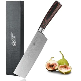 Captain Cut Nakiri 17,5 cm Klinge, Edelstahl, Damast-Optik, Pakkaholzgriff