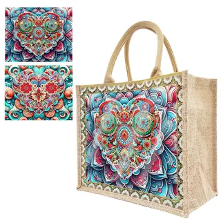 5D DIY Diamond Painting Tasche, Leinen Diamant Painting Tragetasche mit Innentasche, Diamant Painting Organizer Tasche Stofftasche Shopper mit 2 Austauschbaren Leinwänden (05-Mandala)