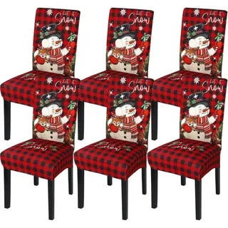 Stuhlhussen Weihnachten 6er Set Stretch für Esszimmerstühle Schneemann Dekoration