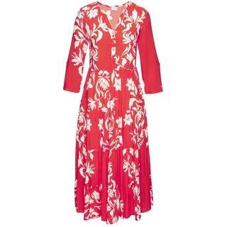 LASCANA Maxikleid Blumenprint Rot/Weiß 34
