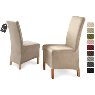 Beautex Stuhlhusse Eva Stuhlhussen Lang, Samt Stuhlbezug, elastische Stretch Husse beige