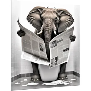 DARO Design - Bilder Deko Gäste WC Wandbild Badezimmer Bad Toilette Kunstdruck Bild auf 6mm HDF 30x40 cm Elefant Wanddeko - lustige Wandbilder Leinwand Poster Aesthetic Room Decor Elephant