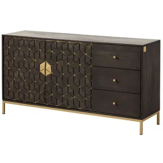 Kommode groß dunkel Vintage Echtholz Schrank Sideboard massiv Eisen gold
