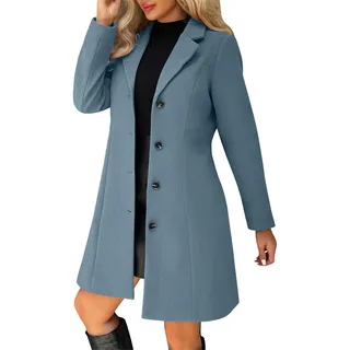 Herbstmantel Damen Elegant Umlegekragen Wollmantel Langarm Wintermantel Wollmischung Trenchcoat Mittellang Mantel A-Linie Damenmantel - M