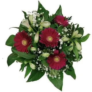 Blumenstrauß Love, ca. Ø35 cm, Dunkelrot, Weiß, Grün