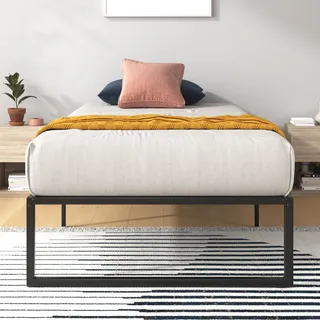 Zinus Lorelai Bettgestell 100x200 cm - Metallbett mit Metall-Lattenrost - 36 cm Hohe Plattform mit Freiraum Darunter - Kein Boxspringbett Erforderlich - Einfache Montage - Schwarz