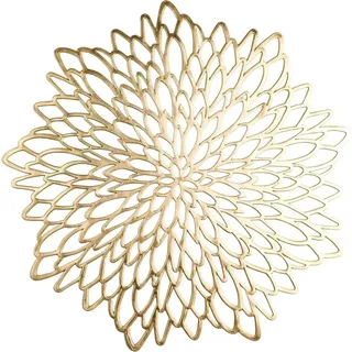 Set Mit 4 Runden, Goldfarbenen Vinyl-tischsets Mit Blumenmuster, Dekoration Für Weihnachten, Thanksgiving, Partys Und Hochzeiten