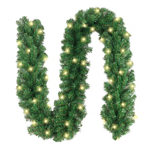 Sharplace Grüne Weihnachtsgirlande mit LED-Lichtern, Weihnachtsdekoration, grüner Twist-Kranz für Hochzeitsbevorzugungen, Feiertage, Weihnachtsfeste, 260 Zweig 5m geführt