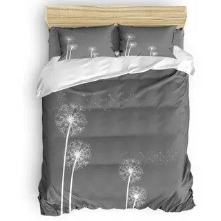 WQIZXCW Pusteblume Bettwäsche 140x200, Grau Microfaser Bettbezug Set 2 Teilig - Weich & Angenehm & Atmungsaktiv, 1 Bettbezüge mit Reißverschluss + 1 Kissenbezug 70x90 cm