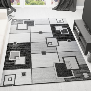 VIMODA Designer Teppich Wohnzimmer Grau Anthrazit Kariert Retro mit geometrischen Motiven und Farbverlauf, Maße:80 x 300 cm