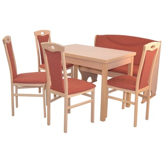 moebel-direkt-online Essgruppe 6teilige Tischgruppe (Esstisch, Sitzbank, 4Stühle), (Spar-Set, 6teilige Sitzgruppe), Sitzbank mit Gasdruckfeder orange