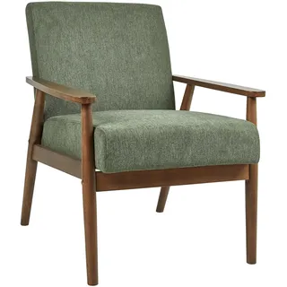 Beliani Sessel Stoff grün/Dunkelbraun mit Armlehnen Retro Stil Esrum