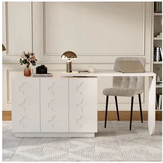 BlingBin Schreibtisch Drehbarer L-förmiger Eck-Computertisch, Bürotisch, Frisiertisch (Bürotisch, 1-St., 110x40x75cm), Schminktisch Eckschreibtisch Sideboard mit Stauraum,Ausziehbarer Tisch weiß