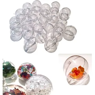 24 Stück Weihnachtskugeln Acrylkugeln Plastik Kugeln 6cm Durchmesser durchsichtige Kugel Dekokugeln durchsichtig Aufhängen transparent Dekokugel Bastel Kunststoffkugeln Befüllen Transparent
