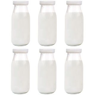 E.YOMOQGG 200ml (6.8oz) Glas Gläser mit Deckel-Pack von 6. Kleine Glas Milch Flasche mit Deckel, für Glas Saft Flasche, Marmelade Gläser, Chutneys, hausgemachte Milch und Joghurt (transparent)