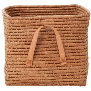 RICE Rice Aufbewahrungskorb Einfarbig mit Lederschlaufen, L30 x B30 x H25cm, braun