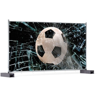 Wallario Sichtschutzzaunmatten Fußball - im Fenster, Splitter und Glas schwarz 340 cm x 173 cm