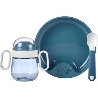 Mepal – Baby 3er Geschirrset Mio – Inklusive auslaufsicherem Trinkbecher, Lernteller & Lernlöffel – Spülmaschinengeeignet & BPA frei – 3er Set – Deep blue