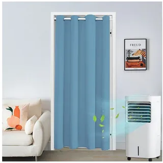 Sunicol Türvorhang Blickdicht Thermo Gardinen mit Ösen, Schrank Vorhang, Küche, Insektenschutz Treppen Gardine, Kälteschutz Haustür Wohnzimmer blau 132 cm x 243 cm